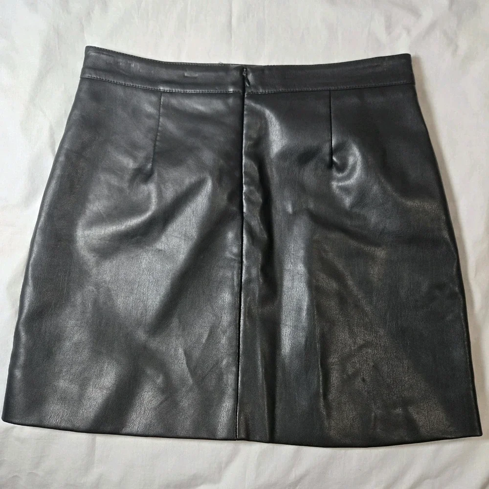 Double Zero Women Black Faux‎ Leather Skirt S